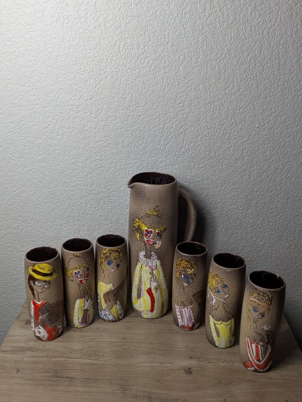 Rare Vintage Vallauris Musarra Mabyjo's 7pc Beverage Set - Wonky Folk Art MCM